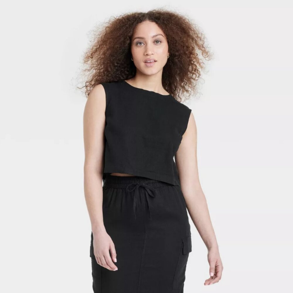 Women's Linen Tank Top - A New Day Black